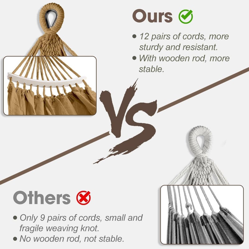 MOSFiATA Backyard Hammock with Tassels Max 500lbs Canvas Fabric Bohemian Style with Thickened Rope and Carry Bag for Outdoor, Garden, Patio, Wedding Decor (Khaki) - Image 5